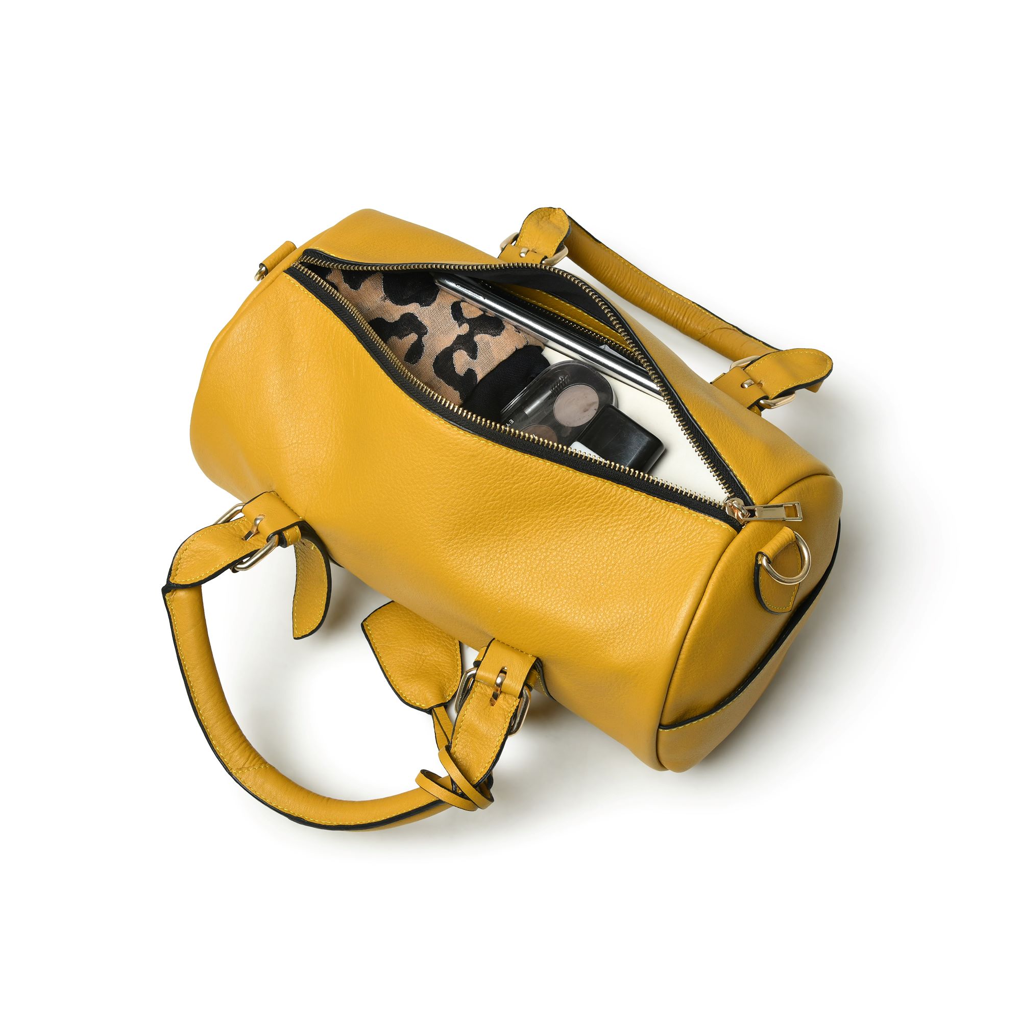 Mustard Yellow Leather Duffle Handbag for Women – Stylish, Spacious & Durable Everyday Bag
