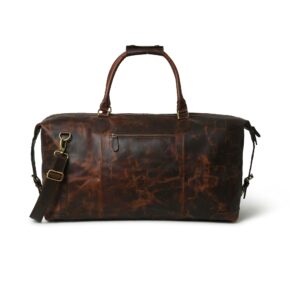 Premium Genuine Leather Duffel Bag – Large Travel Bag with Adjustable Shoulder Strap & Zipper Pocket for Men & Women