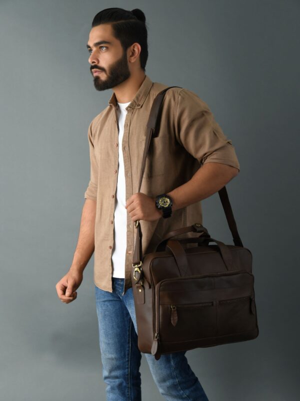 Genuine Leather Laptop Bag for Men & Women – 16 Inch Office Briefcase with Shoulder Strap, Business Travel Bag - Image 2