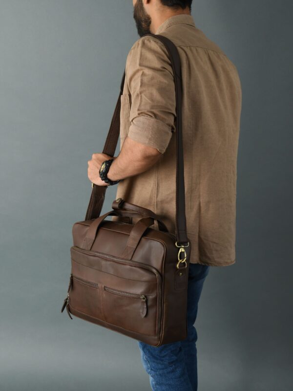 Genuine Leather Laptop Bag for Men & Women – 16 Inch Office Briefcase with Shoulder Strap, Business Travel Bag - Image 3