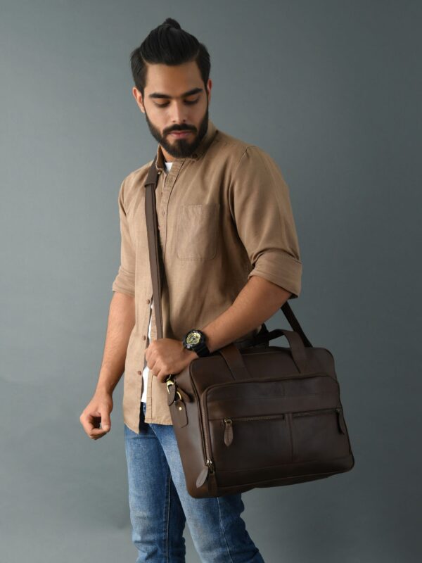 Genuine Leather Laptop Bag for Men & Women – 16 Inch Office Briefcase with Shoulder Strap, Business Travel Bag - Image 4