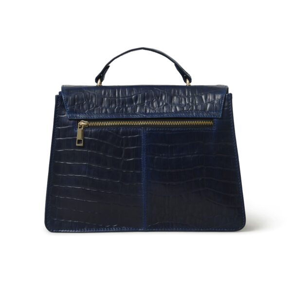 Luxury Genuine Leather Blue Handbag for Women – Crocodile-Embossed Top Handle Purse with Gold Lock Closure - Image 2