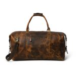 Premium Genuine Leather Duffel Bag for Men & Women – Large Travel Bag with Adjustable Shoulder Strap & Front Zipper Pocket