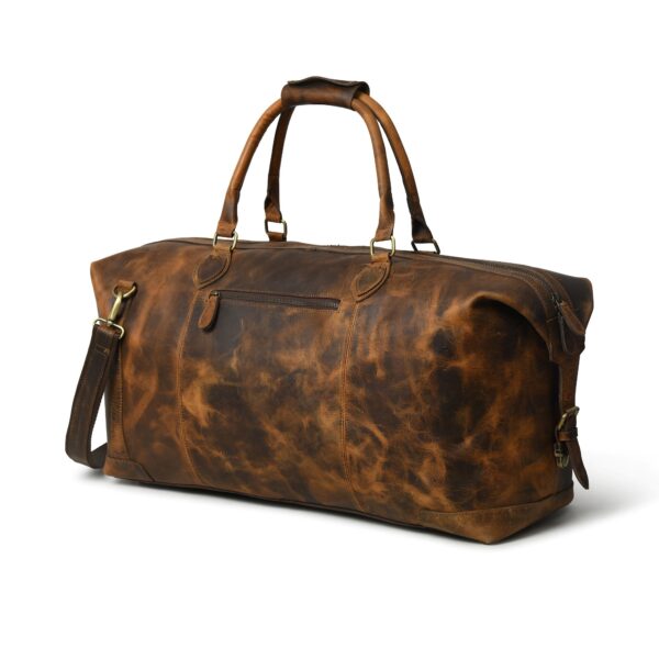 Premium Genuine Leather Duffel Bag for Men & Women – Large Travel Bag with Adjustable Shoulder Strap & Front Zipper Pocket - Image 2