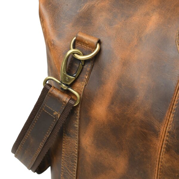 Premium Genuine Leather Duffel Bag for Men & Women – Large Travel Bag with Adjustable Shoulder Strap & Front Zipper Pocket - Image 4