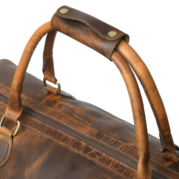 Premium Genuine Leather Duffel Bag for Men & Women – Large Travel Bag with Adjustable Shoulder Strap & Front Zipper Pocket - Image 5