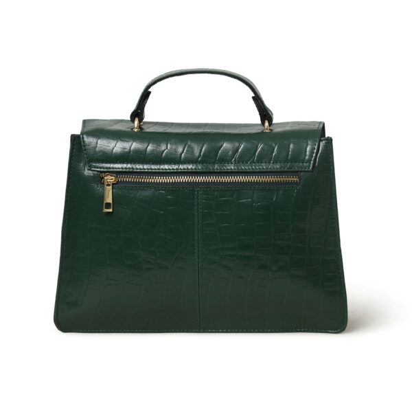 Luxury Genuine Leather Green Handbag for Women – Crocodile-Embossed Top Handle Purse with Gold Lock Closure - Image 3