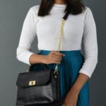 Luxury Genuine Leather Black Handbag for Women – Crocodile-Embossed Purse with Gold Lock & Detachable Chain Strap