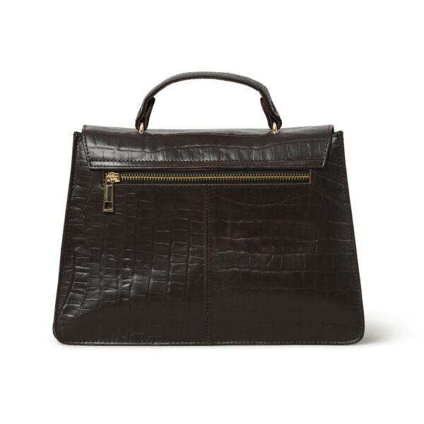 Luxury Genuine Leather Brown Handbag for Women – Crocodile-Embossed Purse with Gold Lock & Chain Strap - Image 4