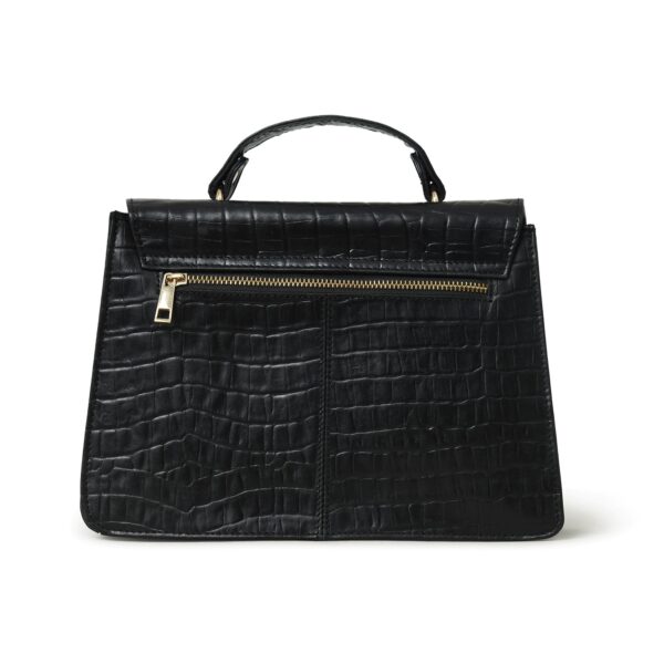Luxury Genuine Leather Black Handbag for Women – Crocodile-Embossed Purse with Gold Lock & Detachable Chain Strap - Image 5