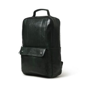 Genuine Leather Green Backpack for Men & Women – Crocodile-Embossed Laptop Backpack with Front Pocket & Adjustable Straps