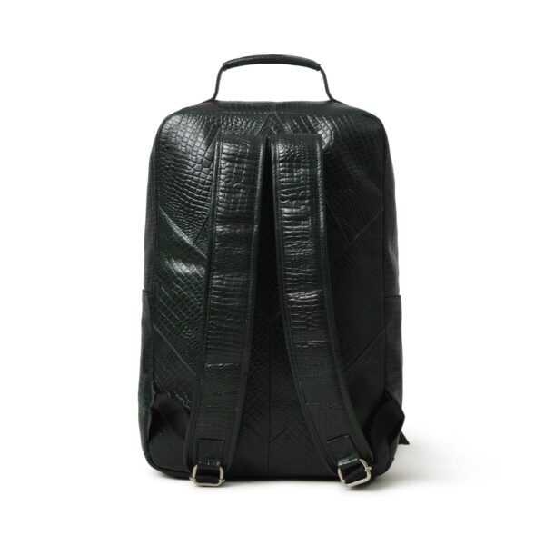 Genuine Leather Green Backpack for Men & Women – Crocodile-Embossed Laptop Backpack with Front Pocket & Adjustable Straps - Image 3