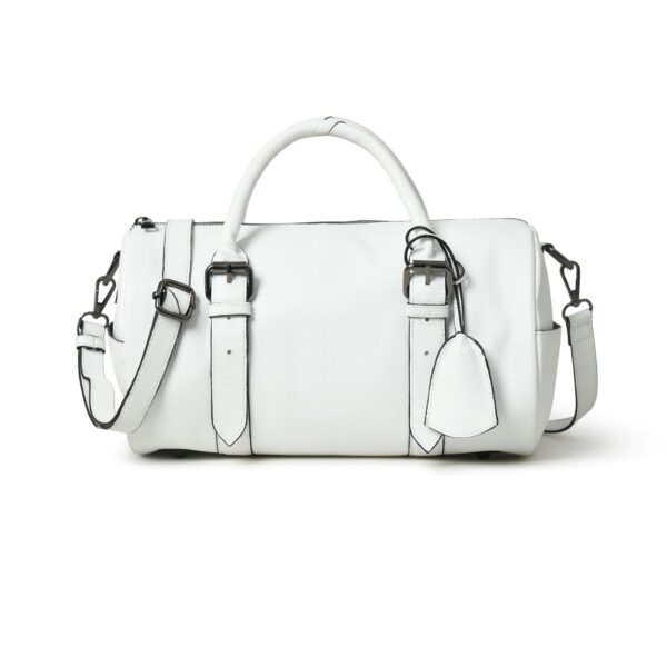 Stylish White Leather Duffle Handbag – Spacious & Trendy - Image 2