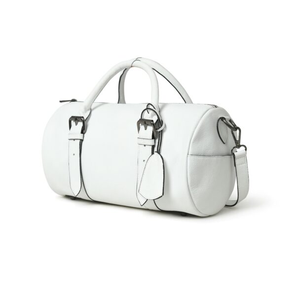 Stylish White Leather Duffle Handbag – Spacious & Trendy - Image 3
