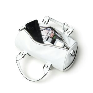 Stylish White Leather Duffle Handbag – Spacious & Trendy