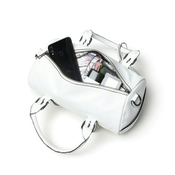 Stylish White Leather Duffle Handbag – Spacious & Trendy