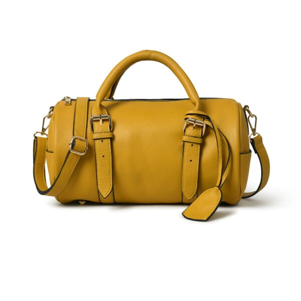 Mustard Yellow Leather Duffle Handbag for Women – Stylish, Spacious & Durable Everyday Bag - Image 2