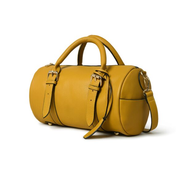 Mustard Yellow Leather Duffle Handbag for Women – Stylish, Spacious & Durable Everyday Bag - Image 3