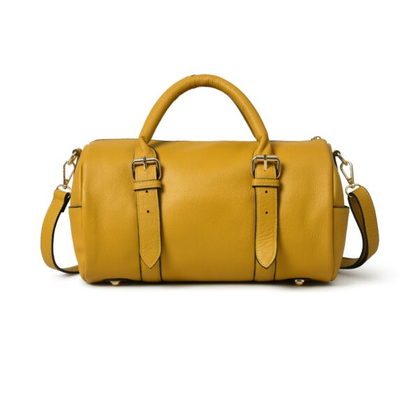 Mustard Yellow Leather Duffle Handbag for Women – Stylish, Spacious & Durable Everyday Bag - Image 4